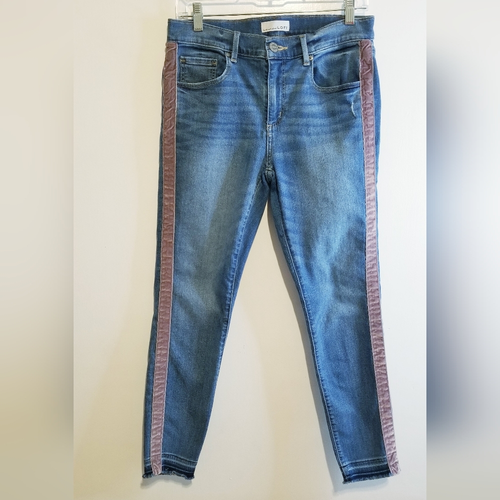 LOFT Ann Taylor Modern Skinny Jeans Pink Velvet Side Details Size 28 / 6